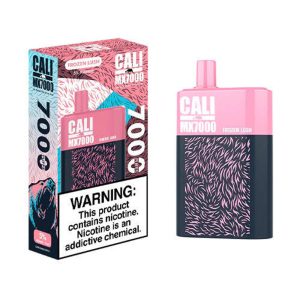 DESCRIPTION, Buy CALI MX7000 5% NIC 7000 PUFFS DISPOSABLE 14ML - 6CT DISPLAY.The Cali MX7000 Disposable Vape is a convenient and easy-to-use device designed for smokers looking for an alternative to traditional smoking. This disposable vape has a large battery capacity of 650mAh, ensuring you can enjoy up to 7000 puffs without having to recharge. The Type-C rechargeable feature also allows for quick and easy recharging, making it an ideal choice for people who are always on the go. The Cali MX7000 Disposable Vape is filled with 14ml of high-quality salt nicotine e-liquid, providing a smooth and satisfying vaping experience. With a 5% nicotine strength, the Cali MX7000 Disposable Vape offers a strong nicotine hit that will help you curb your cravings and keep you satisfied. The Cali MX7000 Disposable Vape is available in a variety of flavors, including Blue Raspberry, Frozen Banana, Frozen Grape, Mango, Mighty Mint, and Watermelon. Each flavor is carefully crafted to provide a unique and delicious taste, making it easy for you to find your perfect vape juice. Cali MX7000 Disposable Vape Specifications: