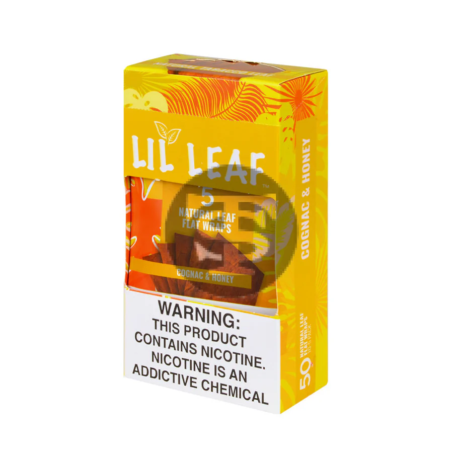 Wholesale Lil Leaf Natural Flat Wraps 10 packs of 5, Cognac & Honey Wholesale Lil Leaf Natural Flat Wraps 10 packs of 5, Cognac & Honey